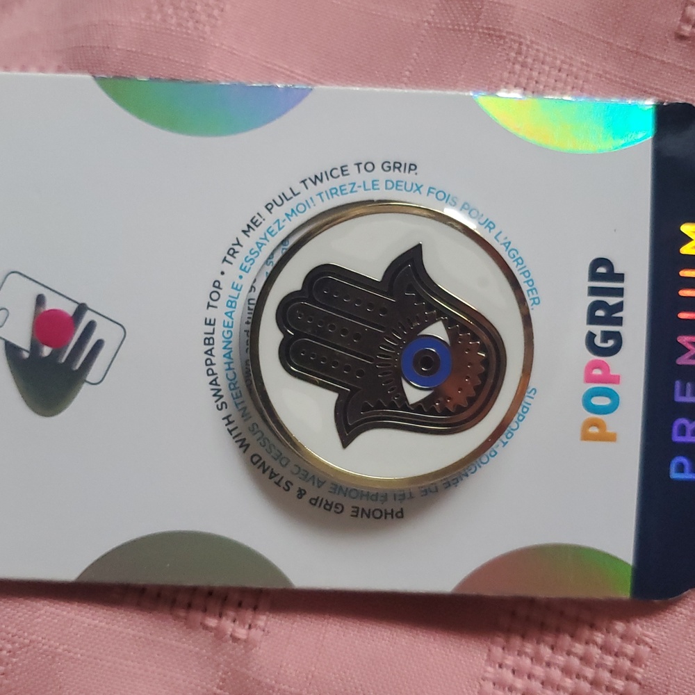 PopSocket PopGrip Hamsa Hand - Silver with Blue Eye, Brand New